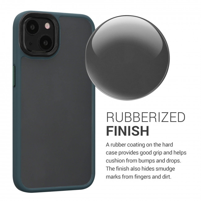 KW iPhone 13 Rubberized Matte Σκληρή Θήκη με Πλαίσιο Σιλικόνης - Διάφανη / Green Matte - 57459.80