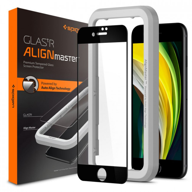 Spigen iPhone SE 2022 / SE 2020 / 7 / 8 GLAS.tR AlignMaster 2.5D Full Screen Case Friendly Tempered Glass Αντιχαρακτικό Γυαλί Οθόνης 9H - Black