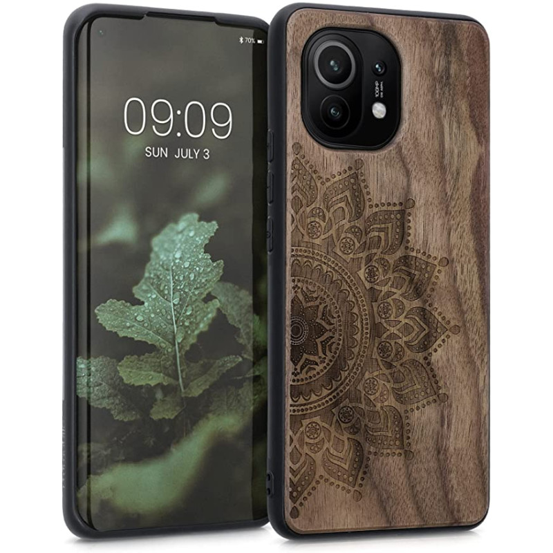 KW Xiaomi Mi 11 Θήκη από Φυσικό Ξύλο - Design Rising Sun - Dark Brown - 54662.07