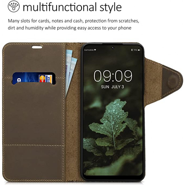 Kalibri Xiaomi Redmi Note 11 Pro / Note 11 Pro 5G Θήκη Πορτοφόλι Stand από Γνήσιο Δέρμα - Brown - 57380.05