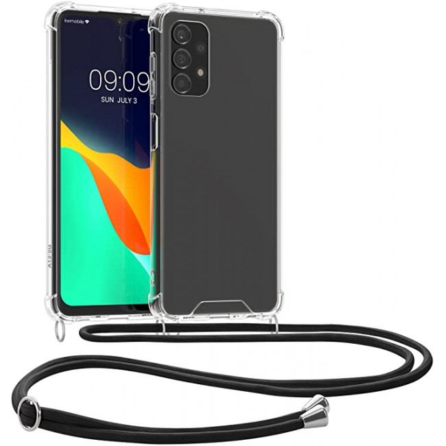 KW Samsung Galaxy A13 4G Θήκη Σιλικόνης TPU με Λουράκι - Διάφανη / Black - 57972.03