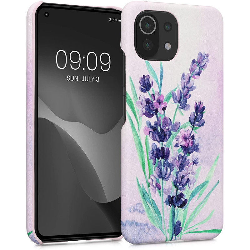 KW Xiaomi 11 Lite 5G NE / Mi 11 Lite 5G Σκληρή Θήκη με Επένδυση Συνθετικού Δέρματος - Design Lavender - Turquoise / Violet - 57839.02