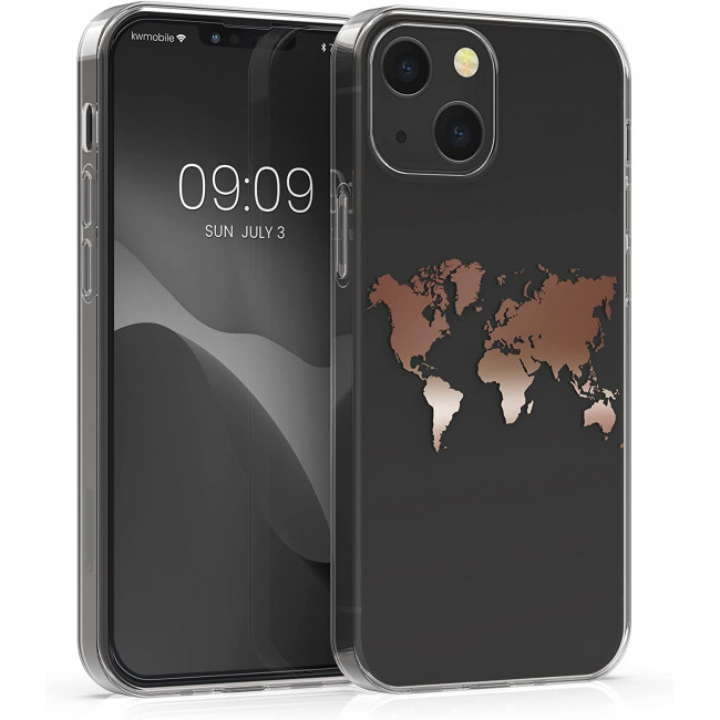 KW iPhone 13 Θήκη Σιλικόνης TPU Design Travel Outline - Διάφανη / Rose Gold - 57143.06