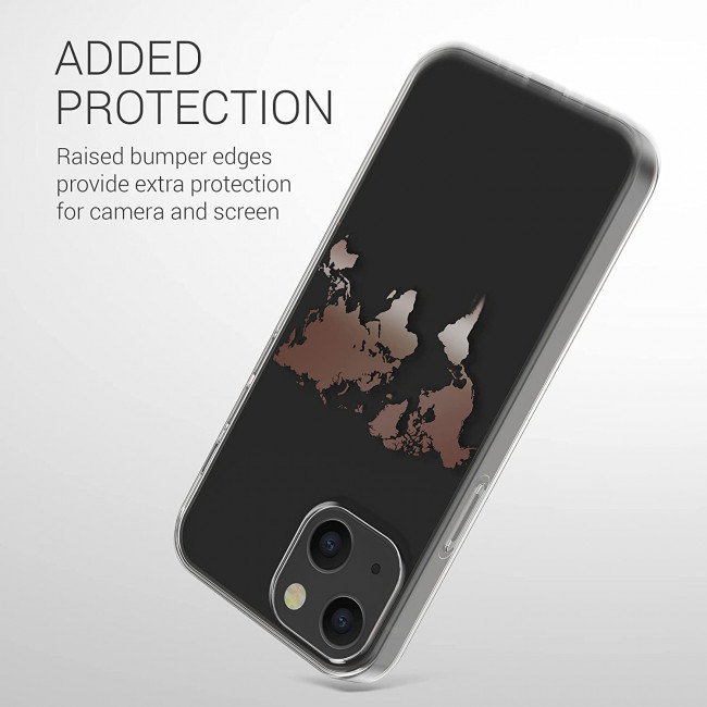 KW iPhone 13 Θήκη Σιλικόνης TPU Design Travel Outline - Διάφανη / Rose Gold - 57143.06