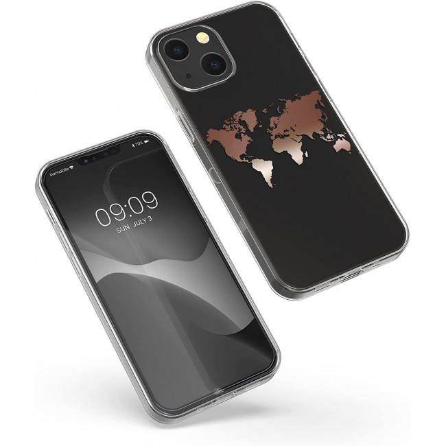 KW iPhone 13 Θήκη Σιλικόνης TPU Design Travel Outline - Διάφανη / Rose Gold - 57143.06