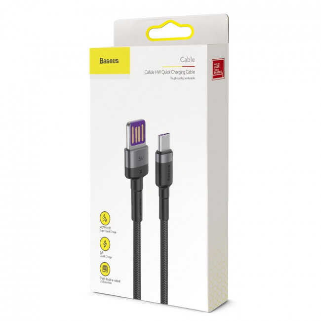 Baseus Cafule HW Cable Type-C 40W - Καλώδιο Γρήγορης Φόρτισης Type-C 1M - Black / Grey - CATKLF-PG1