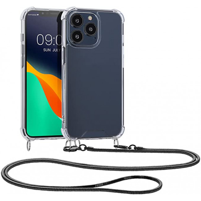 KW iPhone 13 Pro Θήκη Σιλικόνης TPU με Μεταλλικό Λουράκι - Διάφανη / Black - 55966.01