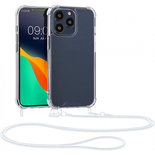 KW iPhone 13 Pro Θήκη Σιλικόνης TPU με Μεταλλικό Λουράκι - Διάφανη / White - 55966.02