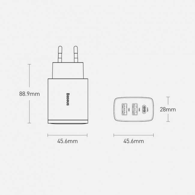 Baseus Compact Οικιακός Φορτιστής Γρήγορης Φόρτισης με 2 Θύρες USB και 1 Θύρα Type-C 30W - Black - CCXJ-E01