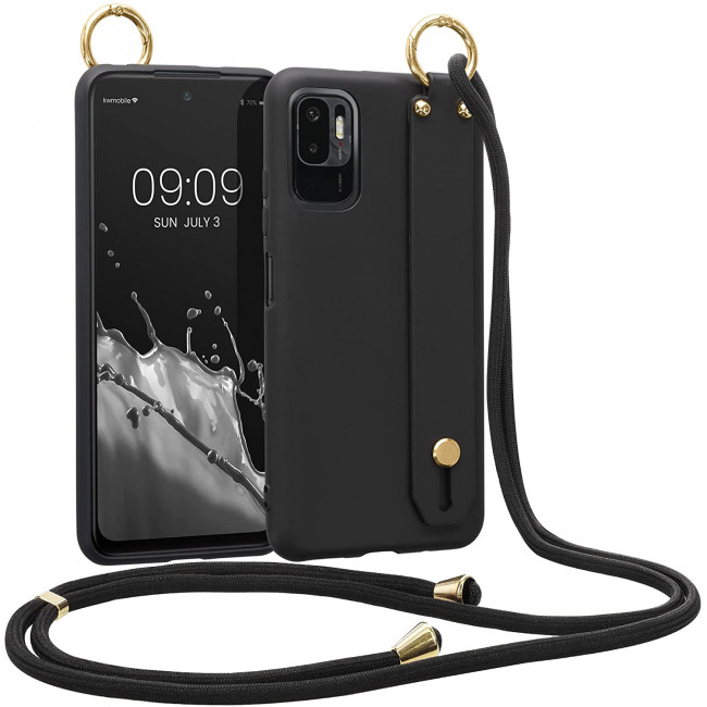 KW Xiaomi Redmi Note 10 5G / Poco M3 Pro 5G Θήκη Σιλικόνης TPU με Λουράκι και Finger Holder - Black - 57820.01