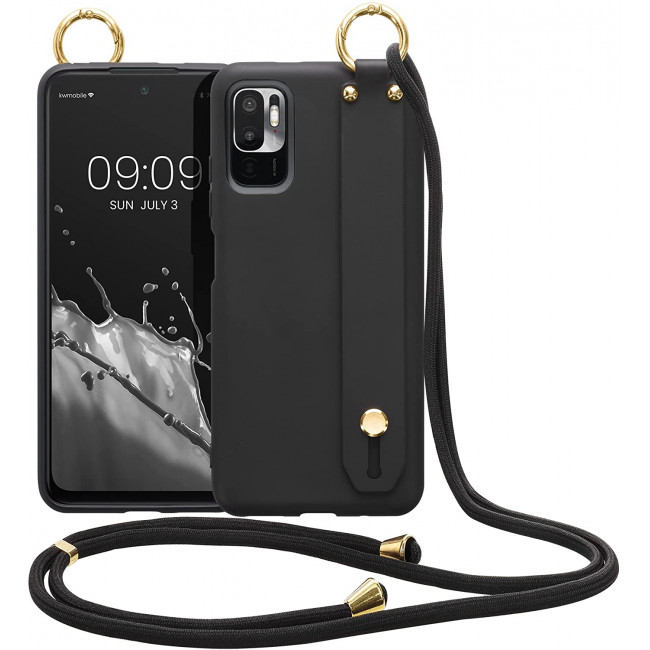 KW Xiaomi Redmi Note 10 5G / Poco M3 Pro 5G Θήκη Σιλικόνης TPU με Λουράκι και Finger Holder - Black - 57820.01