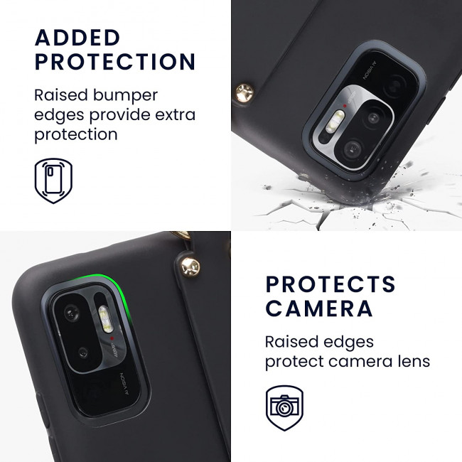 KW Xiaomi Redmi Note 10 5G / Poco M3 Pro 5G Θήκη Σιλικόνης TPU με Λουράκι και Finger Holder - Black - 57820.01