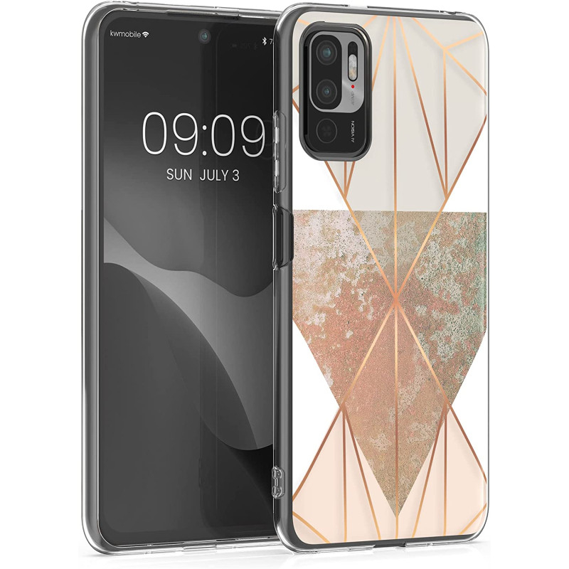 KW Xiaomi Redmi Note 10 5G / Poco M3 Pro 5G Θήκη Σιλικόνης TPU Design Triangular Shapes - Beige / Rose Gold / White - 57091.03