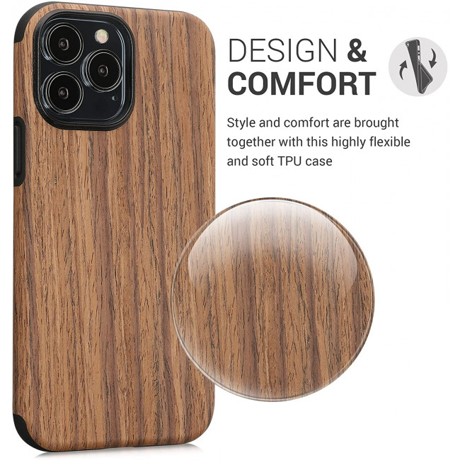 KW iPhone 13 Pro Max Θήκη Σιλικόνης TPU Design Two-Tone Wood - Woodgrain Brown - 58304.01