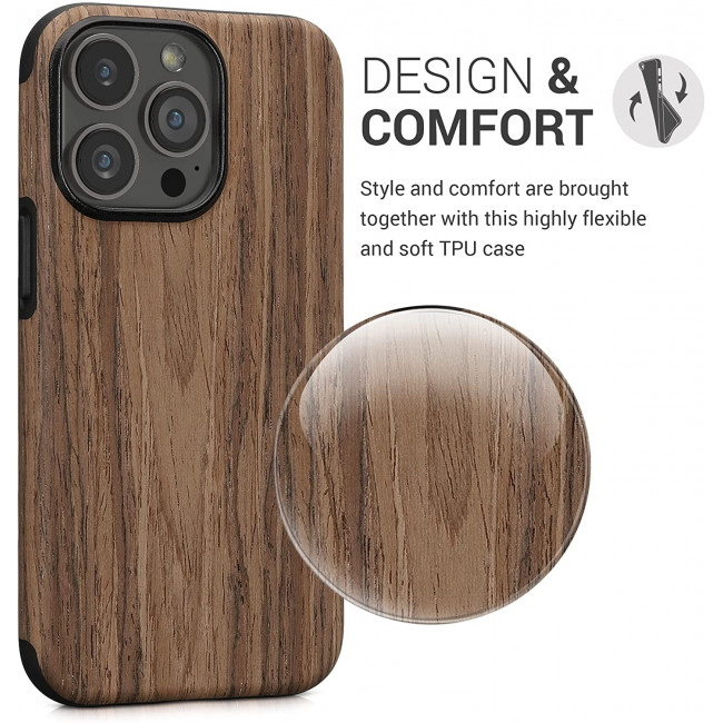 KW iPhone 13 Pro Θήκη Σιλικόνης TPU Design Two-Tone Wood - Woodgrain Brown - 58303.01