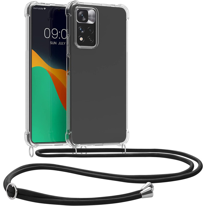 KW Xiaomi Redmi Note 11 Pro+ 5G Θήκη Σιλικόνης TPU με Λουράκι - Διάφανη / Black - 58099.01