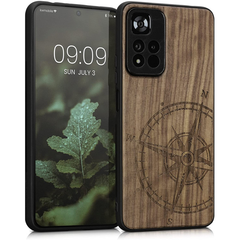 KW Xiaomi Redmi Note 11 Pro+ 5G Θήκη από Φυσικό Ξύλο - Design Navigational Compass - Dark Brown - 58100.01