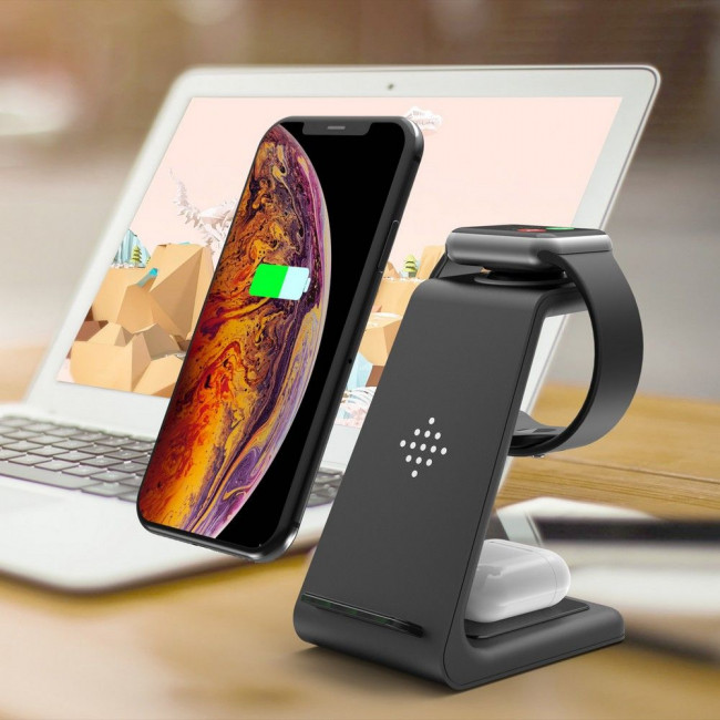 Tech-Protect A8 3in1 Ασύρματος Φορτιστής Qi Charge για Smartphones, Airpods και Apple Watch - Black