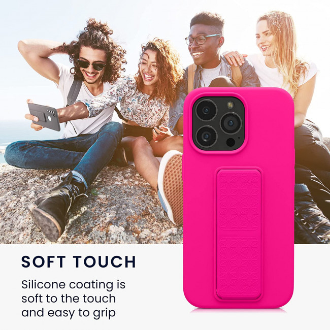 KW iPhone 13 Pro Θήκη Σιλικόνης TPU με Finger Holder - Neon Pink - 58277.77