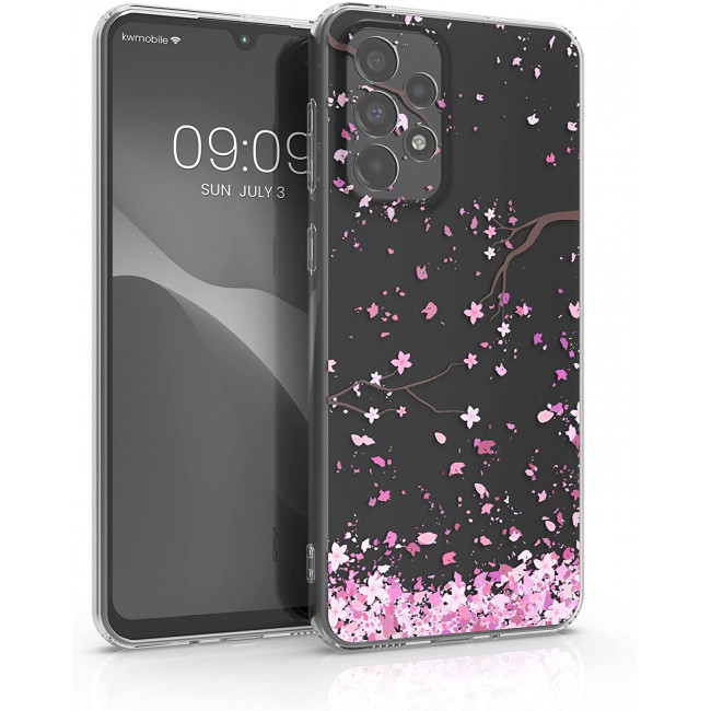 KW Samsung Galaxy A33 5G Θήκη Σιλικόνης TPU Design Cherry Blossoms - Light Pink / Dark Brown - Διάφανη - 58383.02