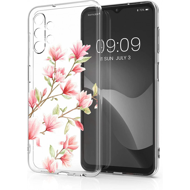 KW Samsung Galaxy A13 4G Θήκη Σιλικόνης TPU Design Magnolias - Light Pink / White - Διάφανη - 58381.01