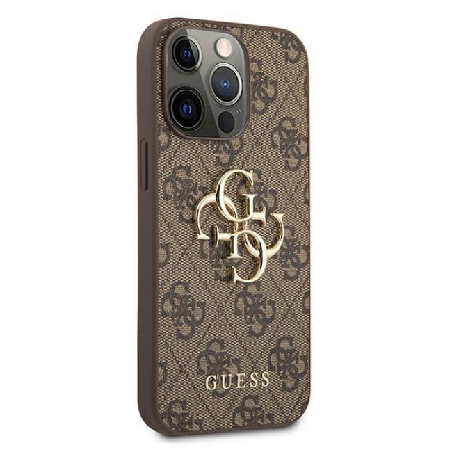 Guess iPhone 13 Pro - 4G Big Metal Logo Θήκη με Επένδυση Συνθετικού Δέρματος - Brown - GUHCP13L4GMGBR