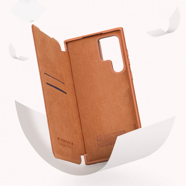 Nillkin Samsung Galaxy S22 Ultra Qin Leather Pro Flip Book Case with Camera Protection Θήκη Βιβλίο με Κάλυμμα για την Κάμερα - Brown