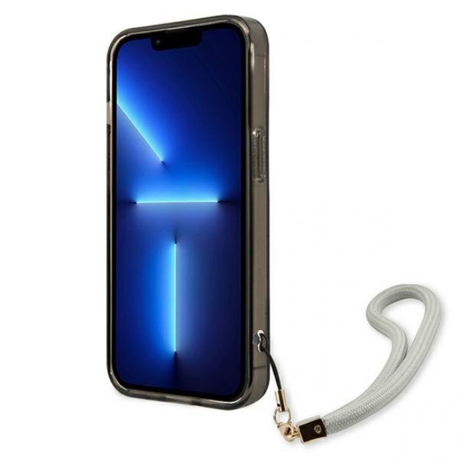 Guess iPhone 13 Pro Max Translucent Strap Σκληρή Θήκη με Λουράκι - Black / Ημιδιάφανη - GUHCP13XHTSGSK