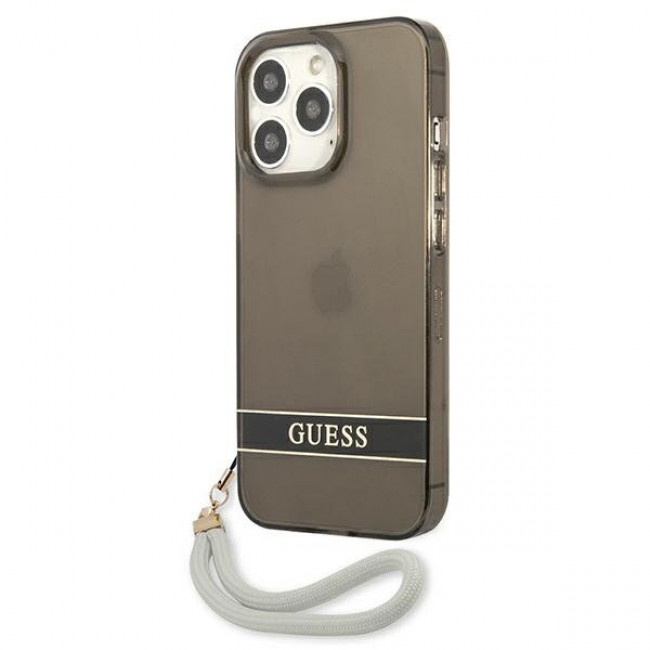 Guess iPhone 13 Pro Max Translucent Strap Σκληρή Θήκη με Λουράκι - Black / Ημιδιάφανη - GUHCP13XHTSGSK