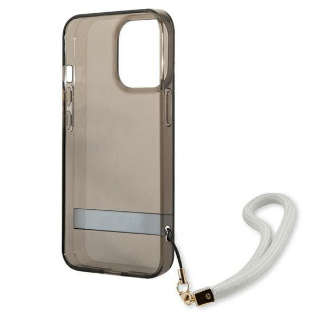 Guess iPhone 13 Pro Max Translucent Strap Σκληρή Θήκη με Λουράκι - Black / Ημιδιάφανη - GUHCP13XHTSGSK