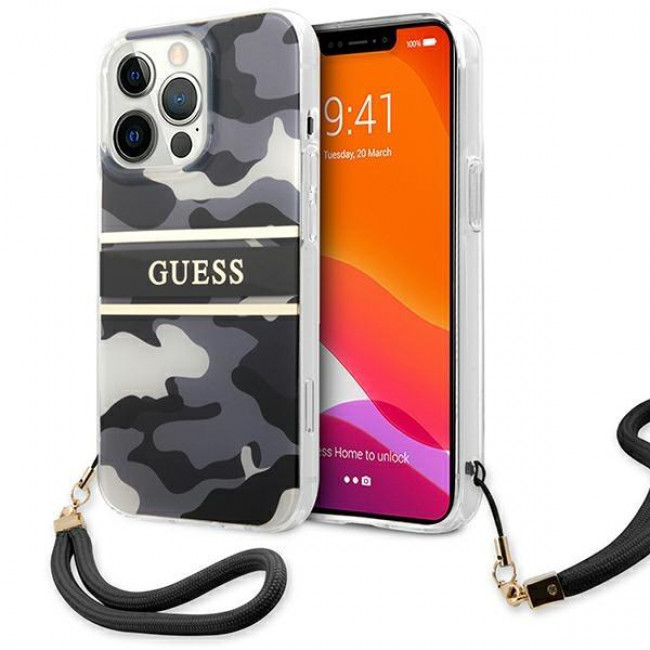 Guess iPhone 13 Pro Strap Σκληρή Θήκη με Λουράκι - Camo - GUHCP13LKCABBK