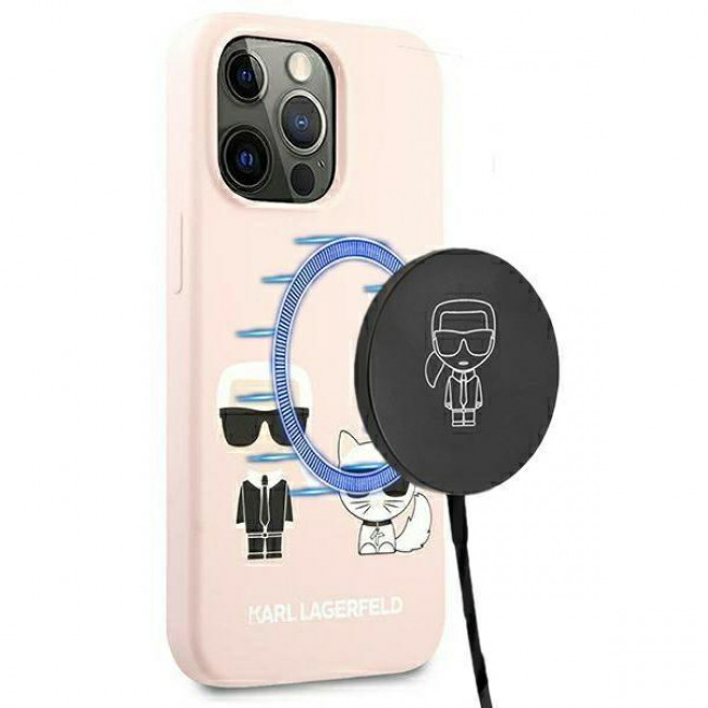 Karl Lagerfeld iPhone 13 Pro Max Silicone Karl and Choupette Θήκη Σιλικόνης με MagSafe - Light Pink - KLHMP13XSSKCI