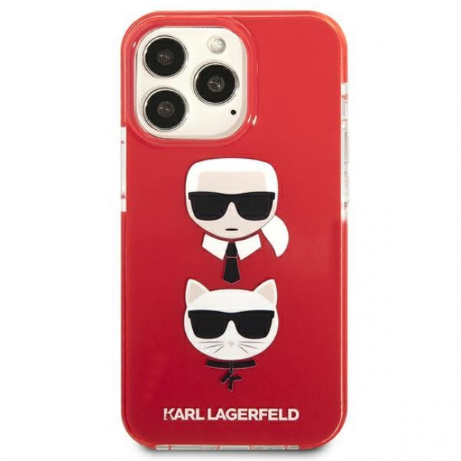 Karl Lagerfeld iPhone 13 Pro Silicone Karl and Choupette Head Θήκη Σιλικόνης - Black / White / Red - KLHCP13LTPE2TR