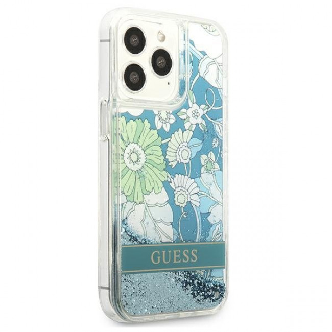 Guess iPhone 13 Pro Max Flower Liquid Glitter Σκληρή Θήκη - Green - GUHCP13XLFLSN