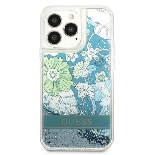 Guess iPhone 13 Pro Max Flower Liquid Glitter Σκληρή Θήκη - Green - GUHCP13XLFLSN