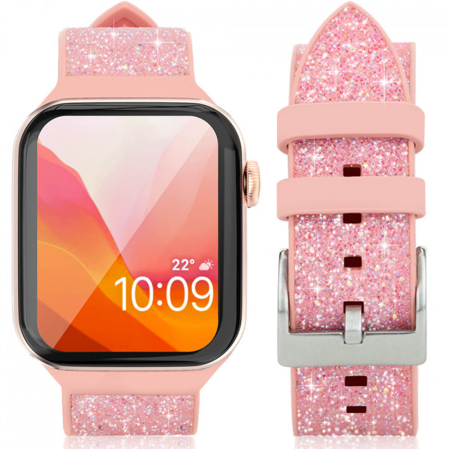 Kingxbar Crystal Λουράκι Apple Watch 2 / 3 / 4 / 5 / 6 / 7 / 8 / 9 / SE / ULTRA 1 / ULTRA 2 - 42 / 44 / 45 / 49 mm Σιλικόνης - Pink