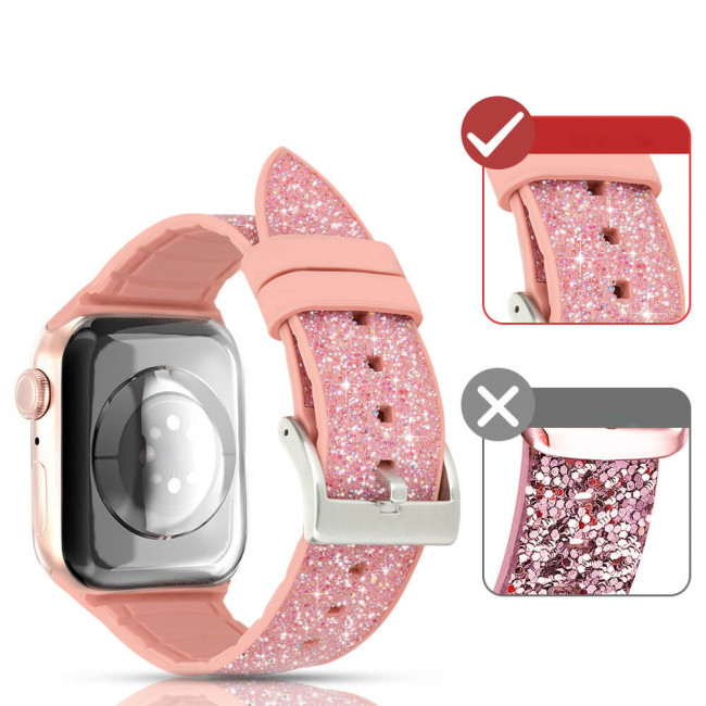 Kingxbar Crystal Λουράκι Apple Watch 2 / 3 / 4 / 5 / 6 / 7 / 8 / 9 / SE / ULTRA 1 / ULTRA 2 - 42 / 44 / 45 / 49 mm Σιλικόνης - Pink