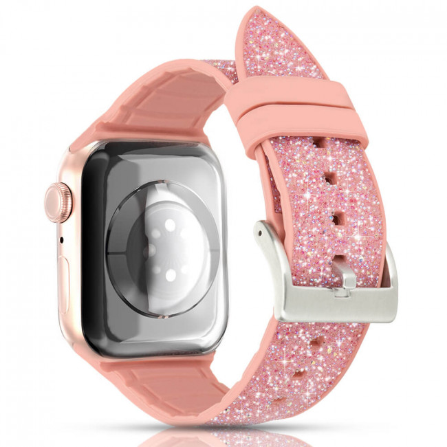 Kingxbar Crystal Λουράκι Apple Watch 2 / 3 / 4 / 5 / 6 / 7 / 8 / 9 / SE / ULTRA 1 / ULTRA 2 - 42 / 44 / 45 / 49 mm Σιλικόνης - Pink