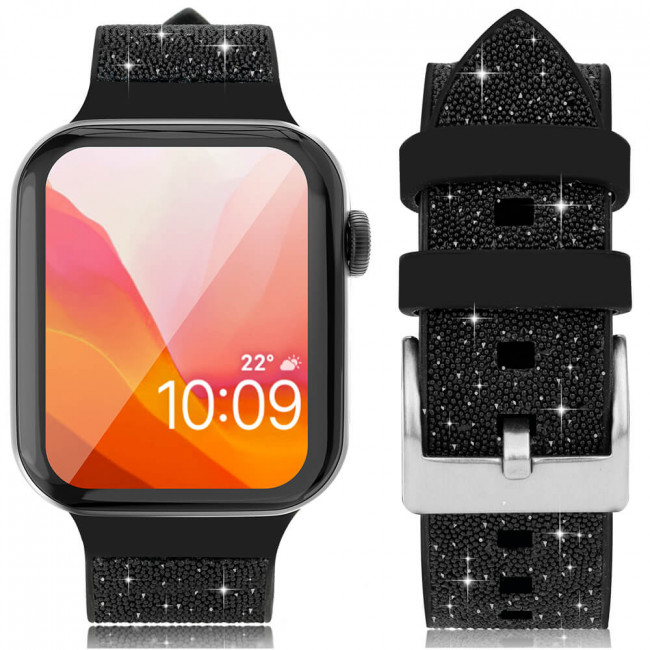 Kingxbar Crystal Λουράκι Apple Watch 2 / 3 / 4 / 5 / 6 / 7 / 8 / 9 / SE / ULTRA 1 / ULTRA 2 - 42 / 44 / 45 / 49 mm Σιλικόνης - Black