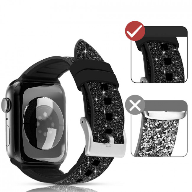 Kingxbar Crystal Λουράκι Apple Watch 2 / 3 / 4 / 5 / 6 / 7 / 8 / 9 / SE / ULTRA 1 / ULTRA 2 - 42 / 44 / 45 / 49 mm Σιλικόνης - Black