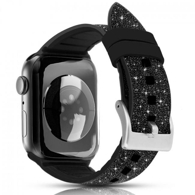 Kingxbar Crystal Λουράκι Apple Watch 2 / 3 / 4 / 5 / 6 / 7 / 8 / 9 / SE / ULTRA 1 / ULTRA 2 - 42 / 44 / 45 / 49 mm Σιλικόνης - Black