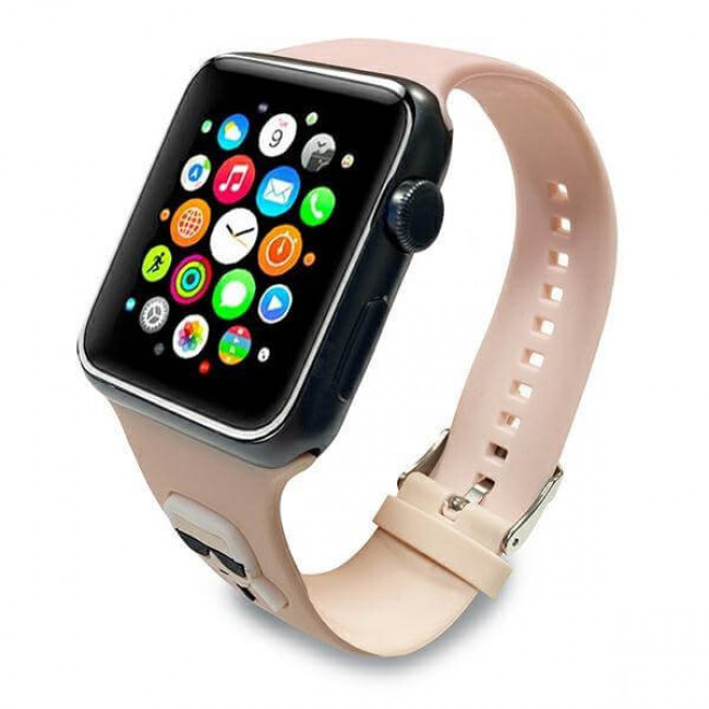 Karl Lagerfeld Λουράκι Apple Watch 2 / 3 / 4 / 5 / 6 / 7 / 8 / 9 / SE / SE 2 - 38 / 40 / 41 mm Silicone Karl Heads Σιλικόνης - Pink - KLAWMSLKP