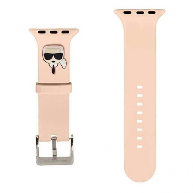 Karl Lagerfeld Λουράκι Apple Watch 2 / 3 / 4 / 5 / 6 / 7 / 8 / 9 / SE / SE 2 - 38 / 40 / 41 mm Silicone Karl Heads Σιλικόνης - Pink - KLAWMSLKP