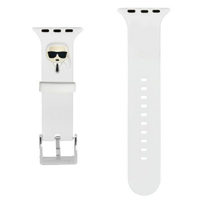 Karl Lagerfeld Λουράκι Apple Watch 2 / 3 / 4 / 5 / 6 / 7 / 8 / 9 / SE / SE 2 / ULTRA / ULTRA 2 - 42 / 44 / 45 / 49 mm Silicone Karl Heads Σιλικόνης - White - KLAWLSLKW