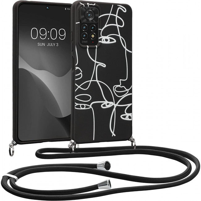 Kalibri Xiaomi Redmi Note 11 Pro / Note 11 Pro 5G Θήκη Σιλικόνης TPU με Λουράκι - Design Abstract Lines - Black / White - 58438.01