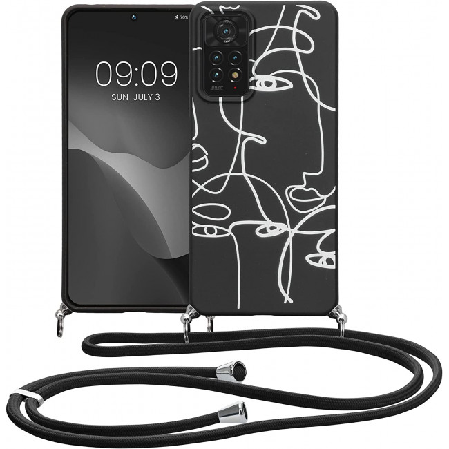 Kalibri Xiaomi Redmi Note 11 Pro / Note 11 Pro 5G Θήκη Σιλικόνης TPU με Λουράκι - Design Abstract Lines - Black / White - 58438.01