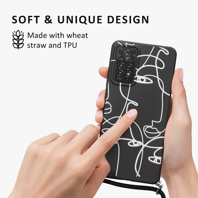 Kalibri Xiaomi Redmi Note 11 Pro / Note 11 Pro 5G Θήκη Σιλικόνης TPU με Λουράκι - Design Abstract Lines - Black / White - 58438.01