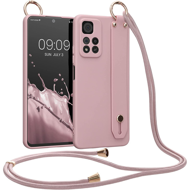 KW Xiaomi Redmi Note 11 Pro+ 5G Θήκη Σιλικόνης TPU με Λουράκι και Finger Holder - Rose Tan - 59060.193