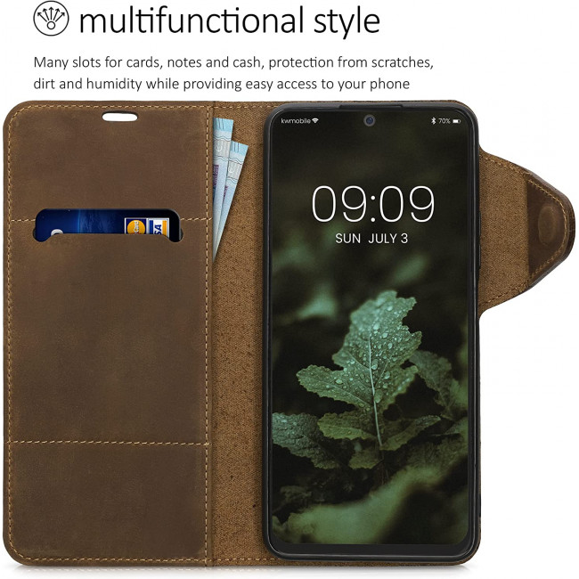 Kalibri Xiaomi Redmi Note 11 Pro+ 5G Θήκη Πορτοφόλι Stand από Γνήσιο Δέρμα - Brown - 58910.05