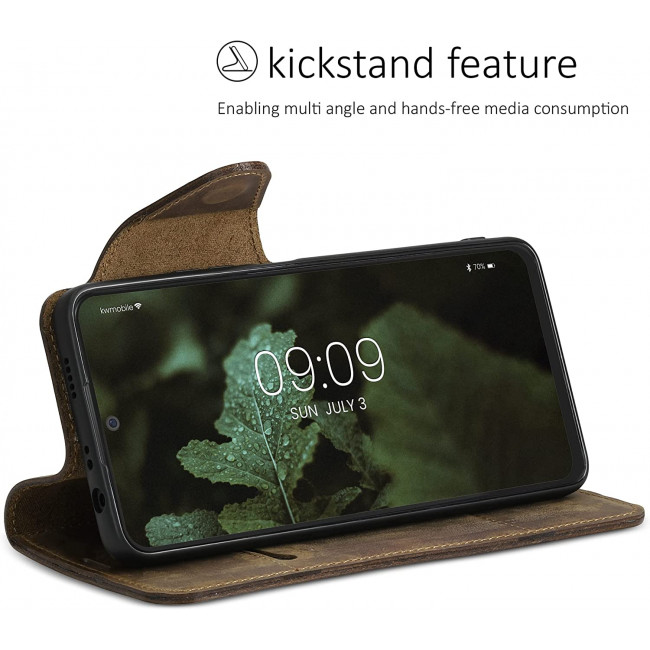 Kalibri Xiaomi Redmi Note 11 Pro+ 5G Θήκη Πορτοφόλι Stand από Γνήσιο Δέρμα - Brown - 58910.05